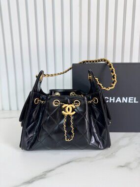Chanel 25 Small Bag Black Shiny Crumpled Calfskin